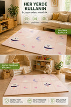 Katlanabilir Oyun Halısı ,Oyun Matı - Tek Taraflı Katlanır Mat, Oyun Matı 200x130 cm-Pembe