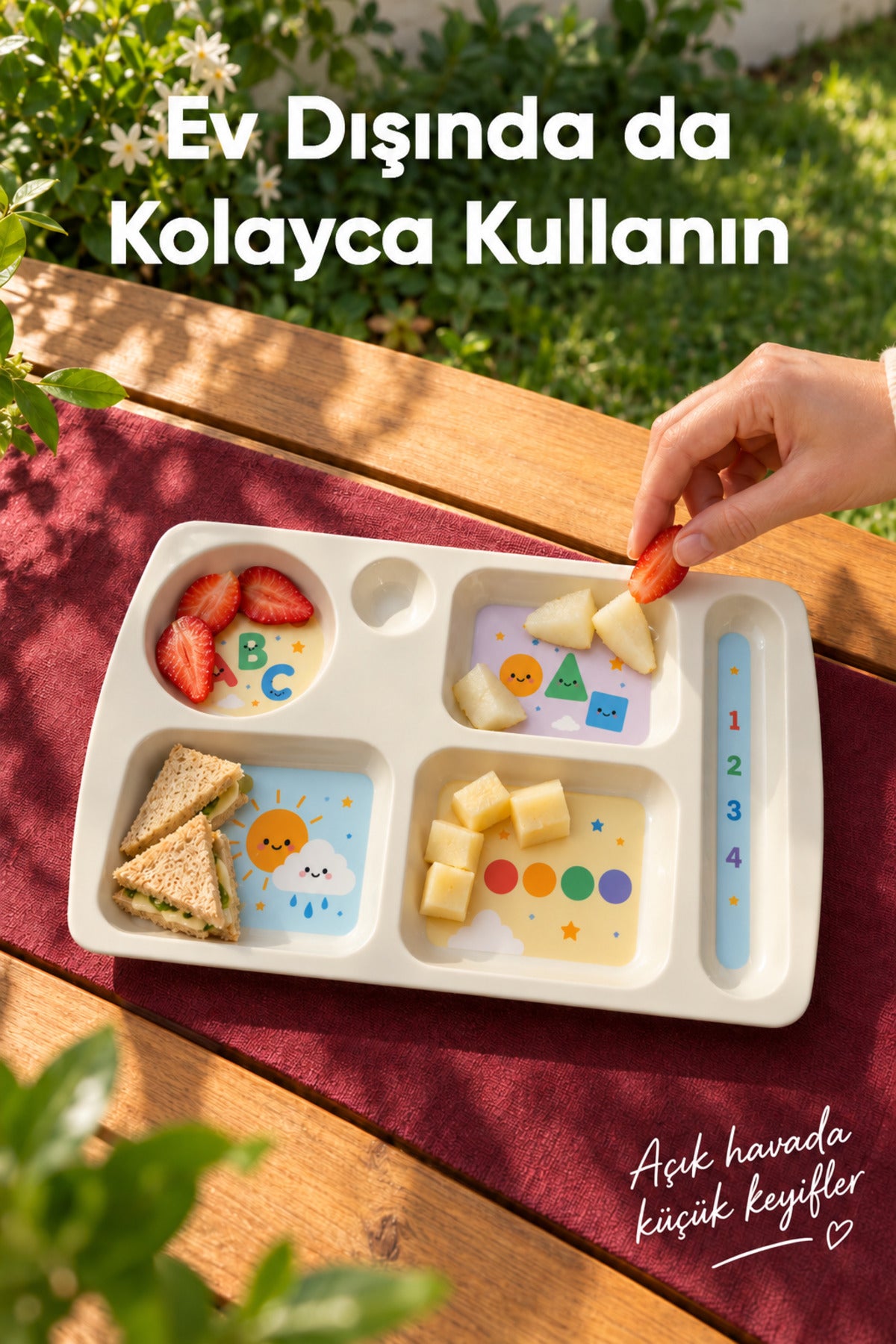 6 Bölmeli Melamin Çocuk Tabağı-Ekstra Dayanıklı BPA Free Beslenme Tabağı-Eğitici Çocuk Tabağı