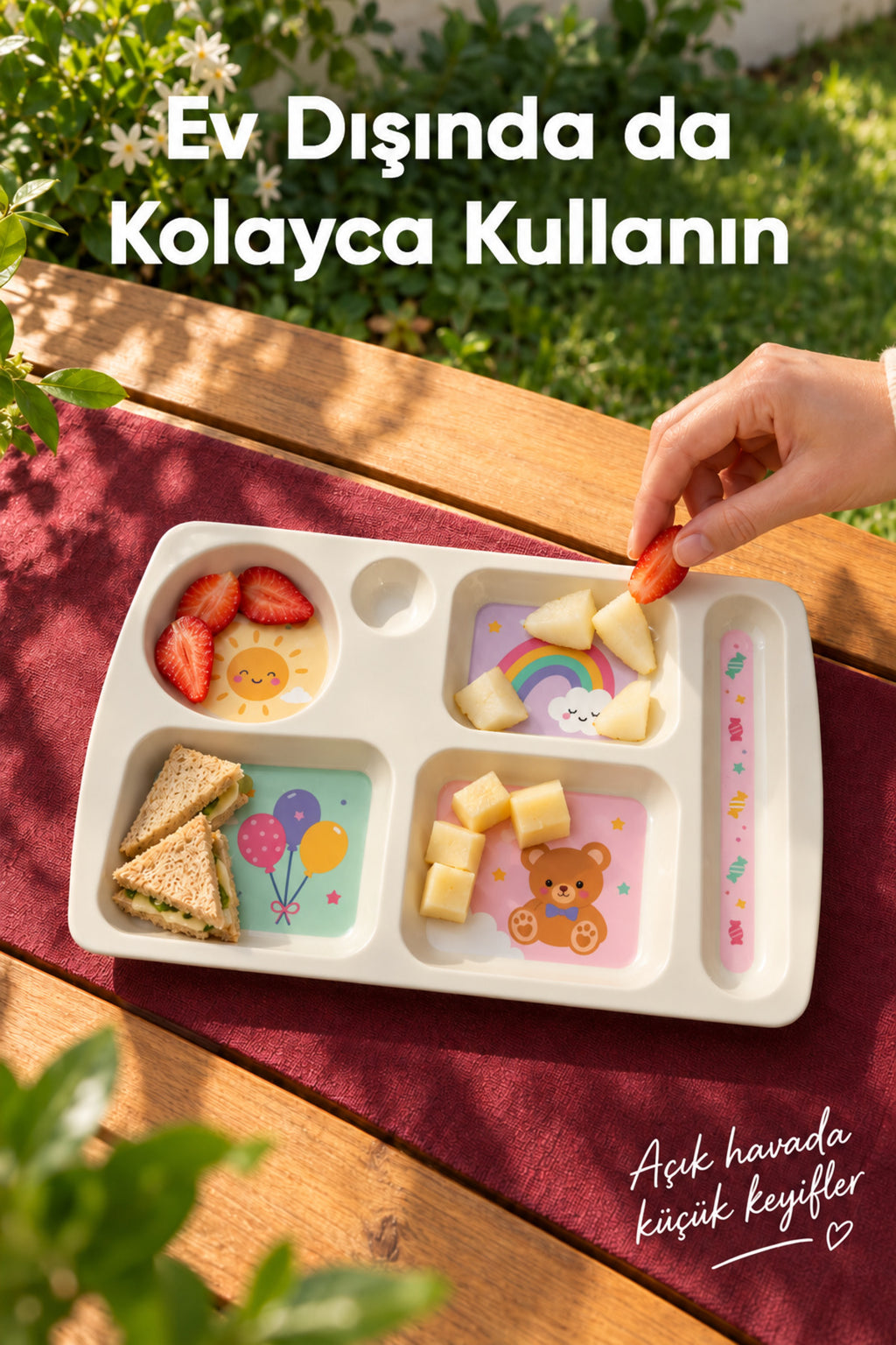 6 Bölmeli Melamin Çocuk Tabağı-Mama Tabağı-Ekstra Dayanıklı BPA Free Beslenme Tabağı- Güneş