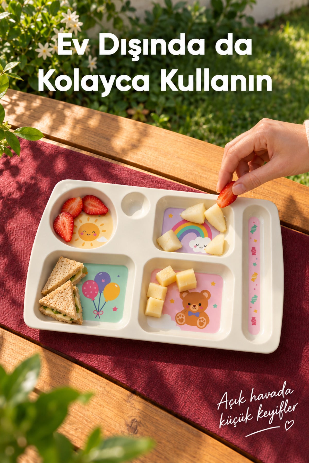 6 Bölmeli Melamin Çocuk Tabağı-Mama Tabağı-Ekstra Dayanıklı BPA Free Beslenme Tabağı- Güneş
