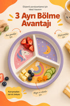3 Bölmeli Melamin Çocuk Tabağı-Mama Tabağı-Ekstra Dayanıklı BPA Free Beslenme Tabağı- Unicorn