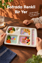6 Bölmeli Melamin Çocuk Tabağı-Mama Tabağı-Ekstra Dayanıklı BPA Free Beslenme Tabağı- Güneş