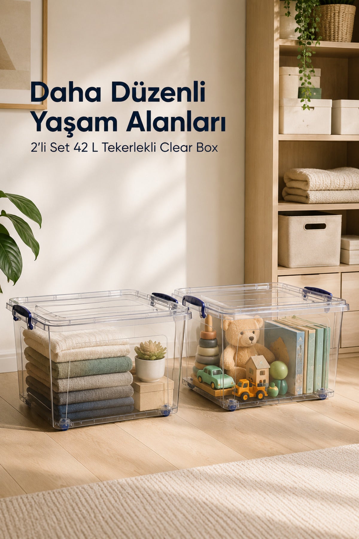 2'li Tekerlekli 42 Lt Oyuncak Saklama Kutusu, Oyuncak Düzenleyici-Çocuk Odası Düzenleyici Organizer