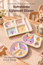 3'lü Melamin Çocuk Tabağı - Ekstra Dayanıklı BPA Free Beslenme Seti- Kırılmaz Çocuk Beslenme Tabağı - BSH-155