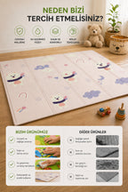 Katlanabilir Oyun Halısı ,Oyun Matı - Tek Taraflı Katlanır Mat, Oyun Matı 200x130 cm-Pembe