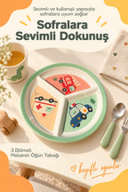 3 Bölmeli Melamin Çocuk Tabağı-Mama Tabağı-Ekstra Dayanıklı BPA Free Beslenme Tabağı- Araba