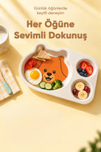 3 Bölmeli Hayvan Desenli Melamin Çocuk Tabağı-Ekstra Dayanıklı BPA Free Beslenme Tabağı-Köpek