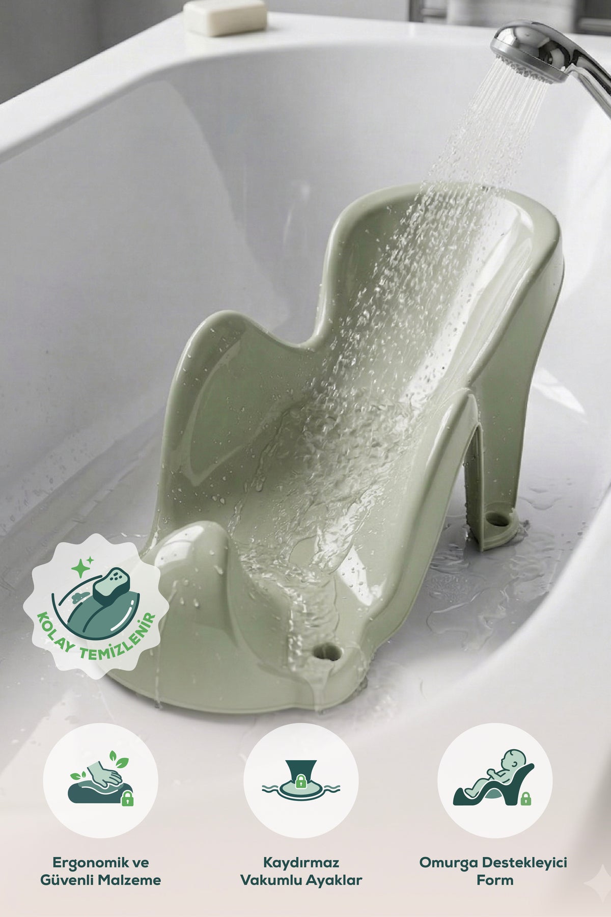 Vakumlu Bebek Yıkama Banyo Aparatı - Bebek Küvet Oturağı - Yeşil