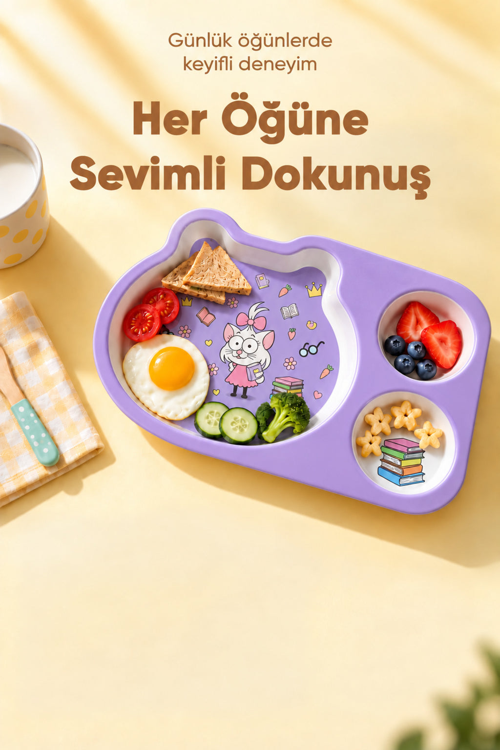 Kral Şakir 3 Bölmeli Melamin Çocuk Tabağı wumboo-color-mor