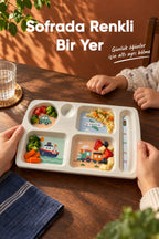 6 Bölmeli Melamin Çocuk Tabağı-Mama Tabağı-Ekstra Dayanıklı BPA Free Beslenme Tabağı- Araba
