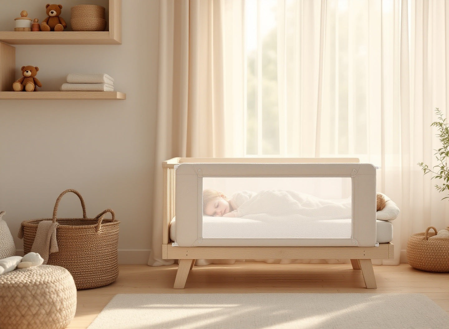 Wumboo güvenlik bariyeri — soft nursery, uyuyan çocuk